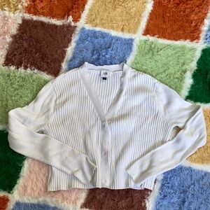 CAbi White Button Snap Ribbed Cardigan Size Medium